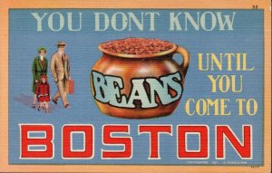BOSTON Massachusetts Comic Greetings Postcard You Don't Know Beans Linen PC8