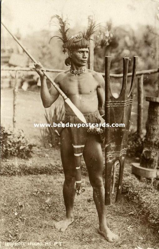 philippines, Armed Native Igorot Ifugao Warrior Mountain Province (1920s) RPPC