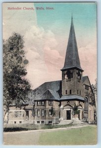 Wells Minnesota MN Postcard Methodist Church Exterior Scenic View c1910s Antique