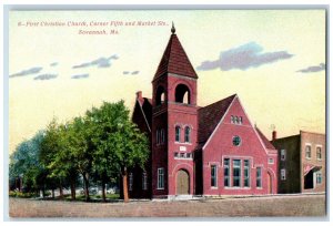 c1910 First Christian Church Corner Fifth Savannah Missouri MO Vintage Postcard 