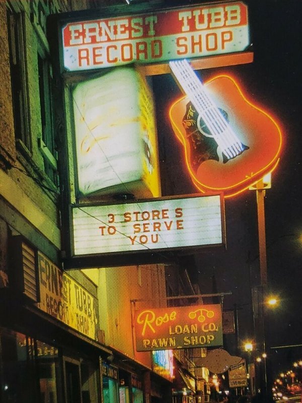 Vintage Postcard Broadway Nashville Music City Neon Night Ernest Tubbs 1988  741