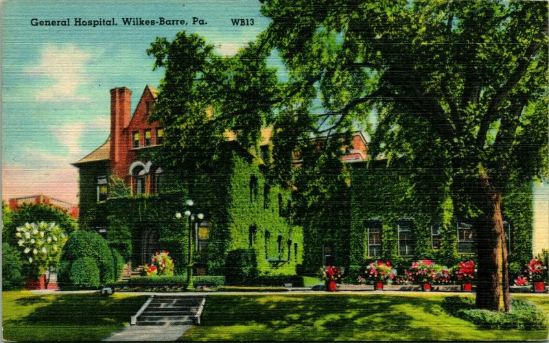 Vtg Linen Postcard Wilkes-Barre Pennsylvania PA - General Hospital UNP