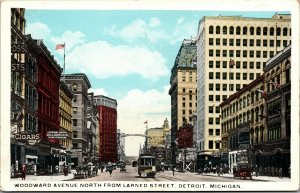Vtg Detroit Michigan MI Woodward Avenue from Larned Street View 1910s Postcard