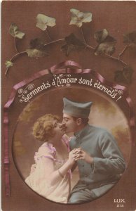 H79/ Interesting France RPPC Postcard WWI c1918 Woman Love Soldier 184