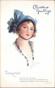 Christmas Beautiful Woman Jewelry Turquoise Tuck Jewel Girls 2984c1910 Postcard