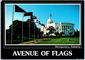 VINTAGE CONTINENTAL SIZE POSTCARD THE AVENUE OF FLAGS AT MONTGOMERY ALABAMA