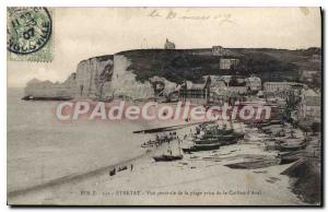 Postcard Old Etretat general view of the beach taking Hill Aval