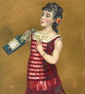 1880s Victorian Trade Cards Lovely Girls Champagne Wine Bottle Lot Of 4 P227