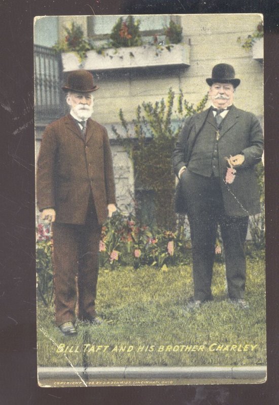 UNITED STATES PRESIDENT WILLIAM TAFT AND HIS BROTHER VINTAGE POSTCARD 1908
