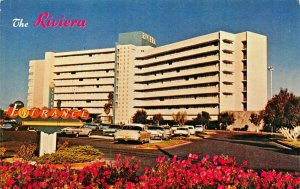 LAS VEGAS NEVADA~THE RIVIERA HOTEL CASINO~IMPLODED IN 2016~1950s CARS POSTCARD 