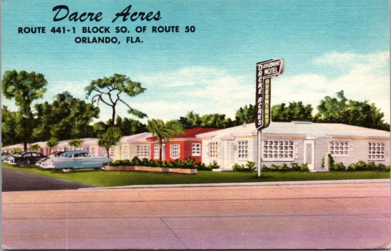 Linen Postcard Dacre Acres Route 441-1 Block South of Route 50 Orlando Florida