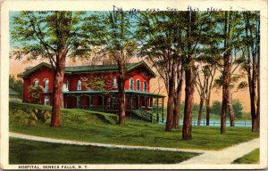 Cartão postal New York Seneca Falls Hospital on Shore of Cayuga Lake 1932 V100-
