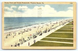 1951 VIRGINIA BEACH VA OCEAN FRONT AND OCEAN PROMENADE LINEN POSTCARD P3544