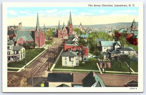 The Seven Churches Jamestown New York NY Religious Buildings Landmarks Postcard