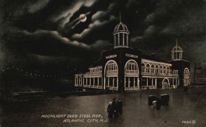 Vintage Postcard 1912 Moonlight Over Steel Pier Atlantic City New Jersey TPC Pub