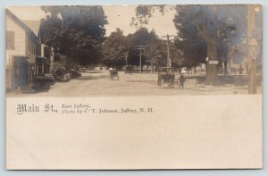 Jaffrey New NH~Main St~Man w/Buggy Stops @ Drinking Fountain~Tree Sign~RPPC 1906 