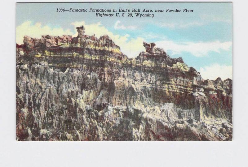 VINTAGE POSTCARD NATIONAL STATE PARK HELLS HALF ACRE FORMATIONS WYOMING US HWY 2