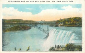 Niagara Falls New York American Falls & Bridge from Luna WB Postcard Unused