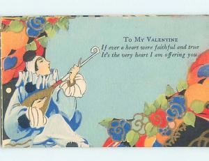 Pre-Linen valentine JESTER CLOWN PLAYING GUITAR HJ2228