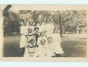 Pre-1920's rppc ELEVEN PRETTY LAUGHING GIRLS - MOST WITH BOWS IN HAIR r6608