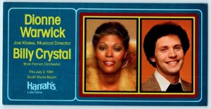 HARRAH'S LAKE TAHOE ~ Dionne Warwick & Billy Crystal 1981 - 4x8 Postcard