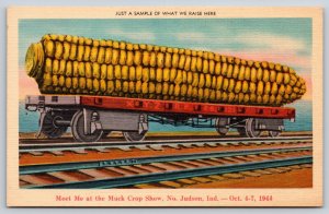 North Judson Indiana~Oct 1944 Muck Crop Show~Exaggerated Corn on Train Car~Linen