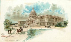 US Capitol Washington DC Horse-Drawn Wagon Pioneer 1897 Chromo Litho Post Card 
