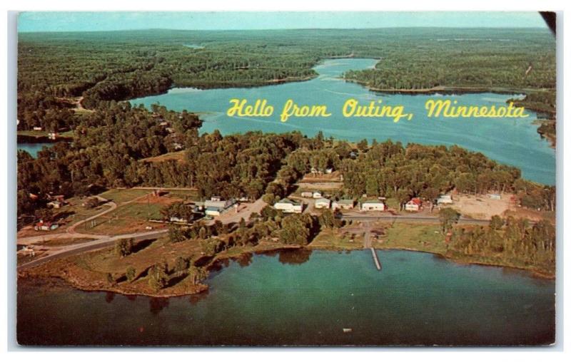 1969 Hello from Outing, MN Aerial View Postcard