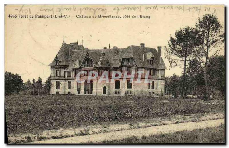 Old Postcard Paimpont Foret Chateau de Broceliande coast of pond
