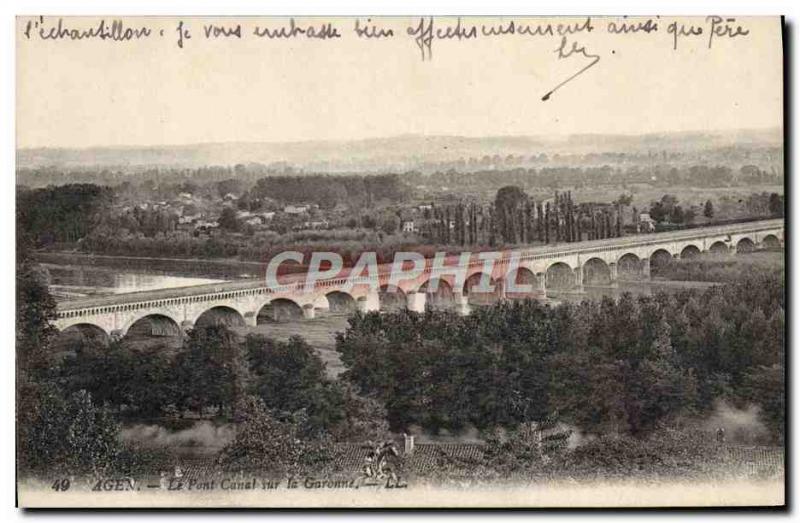 Old Postcard Agen Canal Bridge On The Garonne