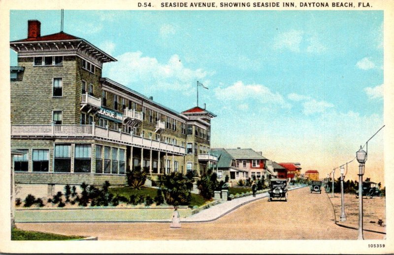 Florida Daytona Beach Seaside Avenue Showing Seaside Inn Curteich