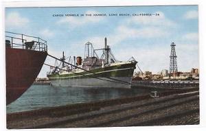 Cargo Ships Long Beach Harbor California postcard