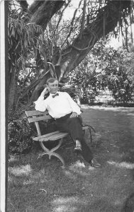 F55/ Hawaii RPPC Postcard c1910 Man Relaxing on Park Bench 2