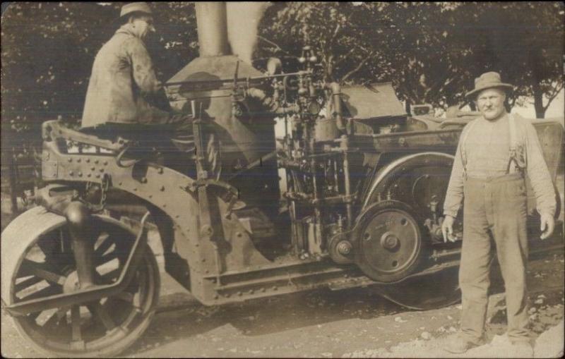 Early Street Steam Roller Men & Machinery Labor Workers CRISP c1910 RPPC dcn