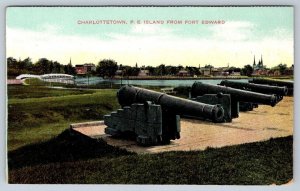 Charlottetown Prince Edward Island From Fort Edward, Cannons,, Antique Postcard