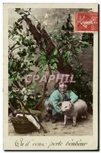 Old Postcard Cochon Pig Child