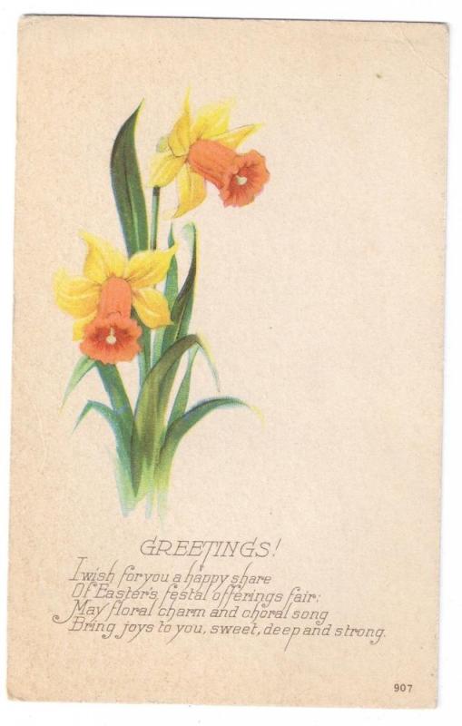 Easter Spring Daffodils Narcissus Vntg Karle Poem Postcard 