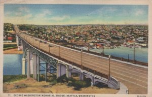 George Washington Memorial Bridge Seattle WA Posted Linen Vintage Postcard