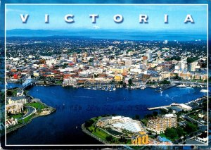 Canada British Columbia Victoria Downtown Aerial View With Inner Harbor