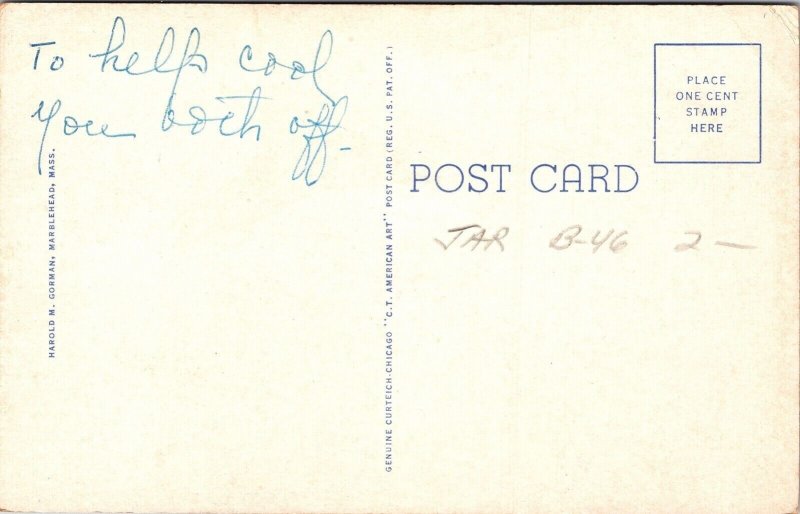 Surf Marblehead MA Massachusetts WB Postcard UNP WOB Note VTG Vintage Curt Teich 