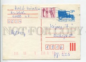 450500 HUNGARY 1989 Old Car stamp real posted POSTAL stationery printing error