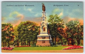 1940's SOLDIERS and SAILORS MONUMENT BRIDGEPORT CONNECTICUT CT VINTAGE POSTCARD