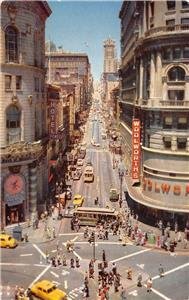 Powell At Market SAN FRANCISCO Street Scene Cable Cars c1940s Vintage Postcard