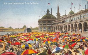 Beach & Casino SANTA CRUZ, CA Umbrellas Crowds c1910s Vintage Postcard