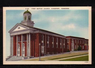 Tennessee colour PC First Baptist Church, Kingsport, unused