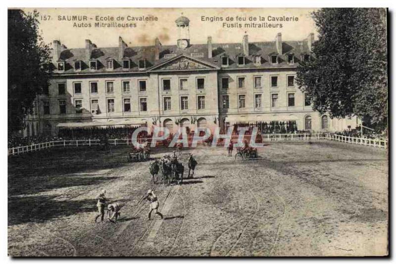 Postcard Old Horse Equestrian Saumur Cavalry School Cars guns machinery fire ...