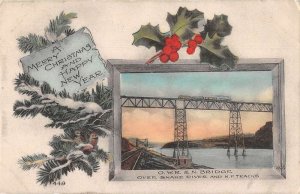 Christmas Greetings New Years OWR and N Railroad Bridge Snake River PC AA41215