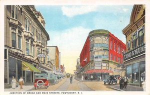 Pawtucket Rhode Island Junction Of Broad & Main Streets Shops & Street Car PC U2