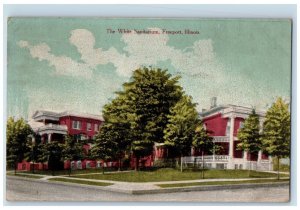 1910 White Sanitarium Exterior Building Road Freeport Illinois Vintage Postcard 