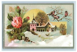 1880's-90's Beach Soap Co. Winter Scene Church Snow Birds Fab! P201